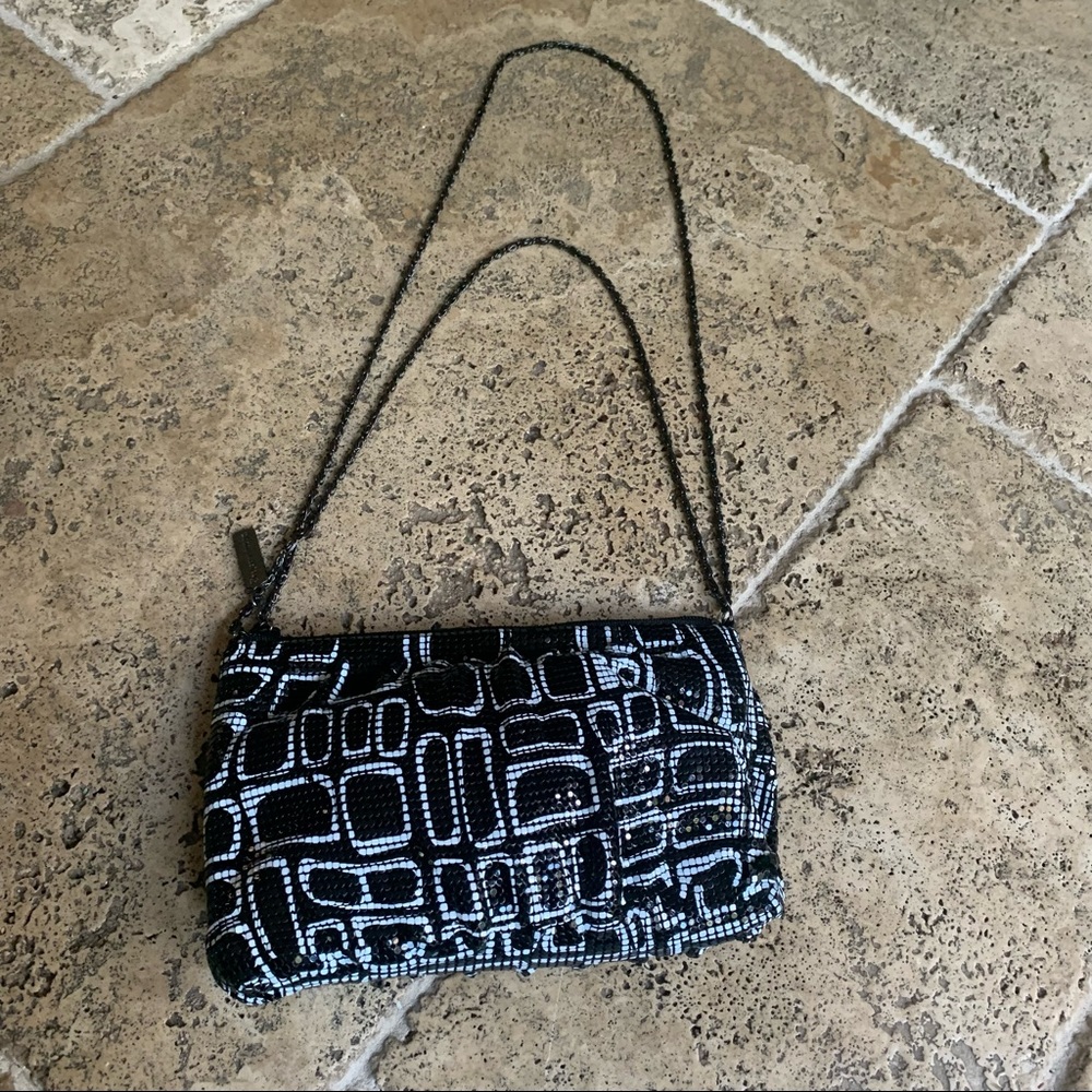 Vintage Y2K Whiting & Davis Convertible Crossbody Shoulder Black White Purse Geo